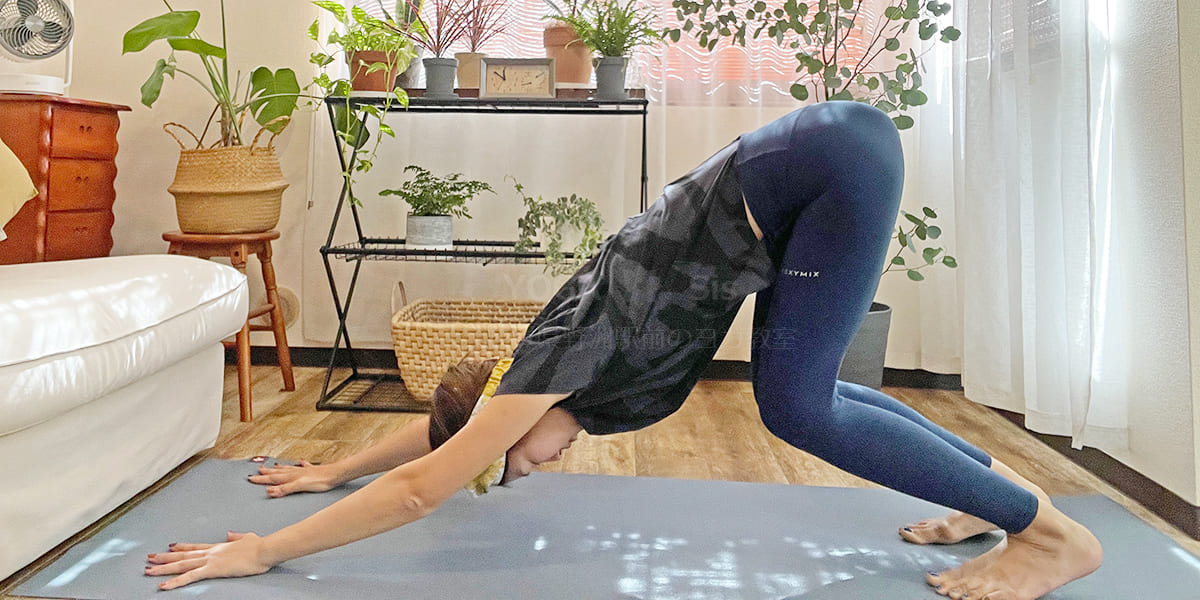 下向きの犬のポーズのやり方ゆっくりと膝を伸ばす